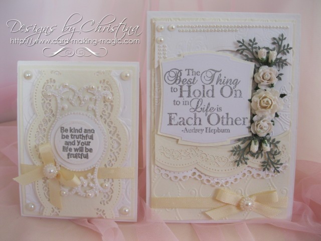 Cream and White cards with border dies
